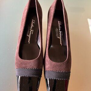 Salvatore Ferragamo Flight-Espresso Suede Kid/Patent Calf-Size 6AAAA (Narrow)